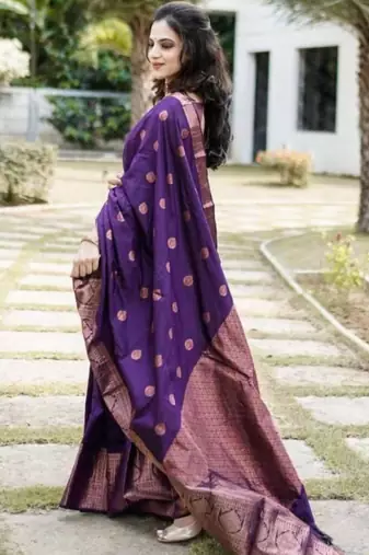  purple jacquard art silk all seasons saree with unstitched blouse