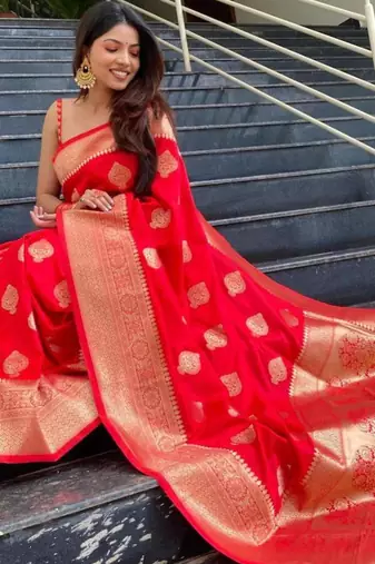  jacquard red resham thread silk cotton saree with unstitched blouse