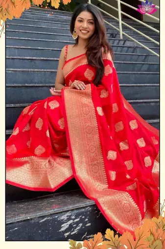  jacquard red resham thread silk cotton saree with unstitched blouse