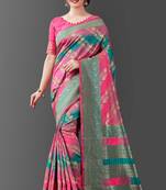 bollywood pink  self design pure art silk gift saree with unstitched blouse
