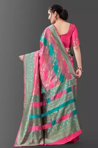  pink self design pure art silk gift saree with unstitched blouse