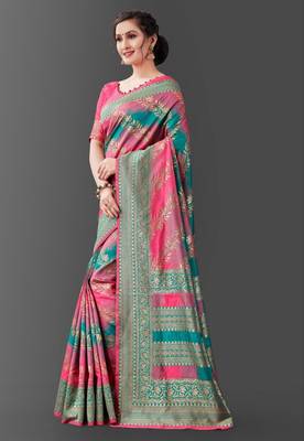  pink self design pure art silk gift saree with unstitched blouse 3