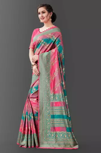  pink self design pure art silk gift saree with unstitched blouse