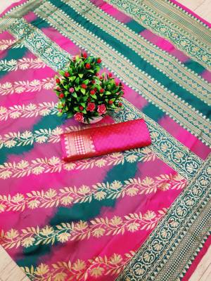  pink self design pure art silk gift saree with unstitched blouse 4