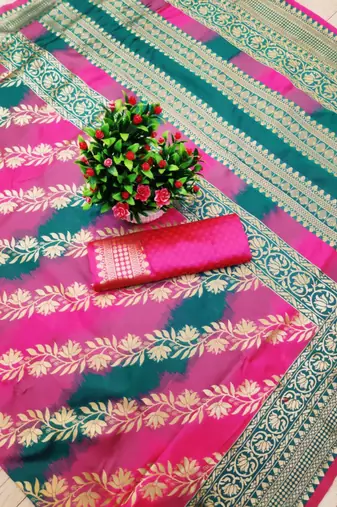  pink self design pure art silk gift saree with unstitched blouse