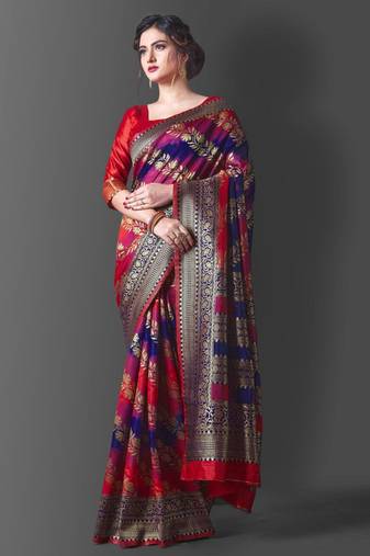 kanjivaram red self design art silk jacquard saree with unstitched blouse