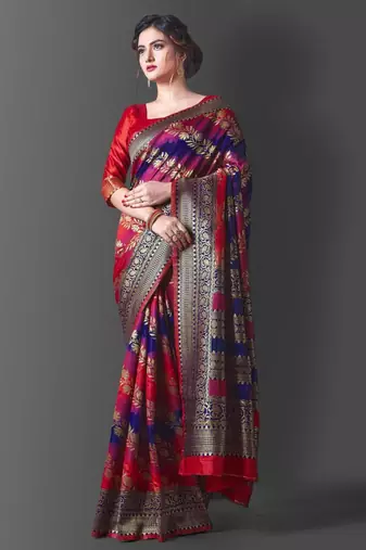 kanjivaram red self design art silk jacquard saree with unstitched blouse