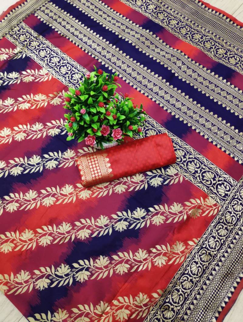 kanjivaram red self design art silk jacquard saree with unstitched blouse