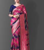 designer rani pink woven cotton silk kerala saree with unstitched blouse