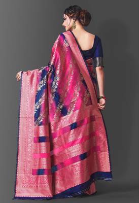  rani pink woven cotton silk kerala saree with unstitched blouse 2