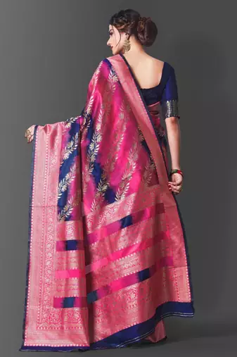  rani pink woven cotton silk kerala saree with unstitched blouse