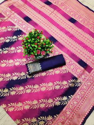  rani pink woven cotton silk kerala saree with unstitched blouse 4