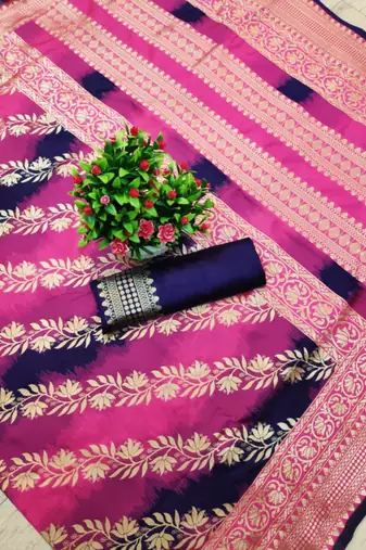 rani pink woven cotton silk kerala saree with unstitched blouse