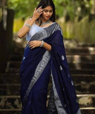 light weight navy blue resham thread pure art silk blend multicolor saree with unstitched blouse 2