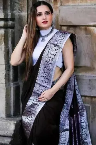 fashionable black banarasi art silk all seasons saree with unstitched blouse