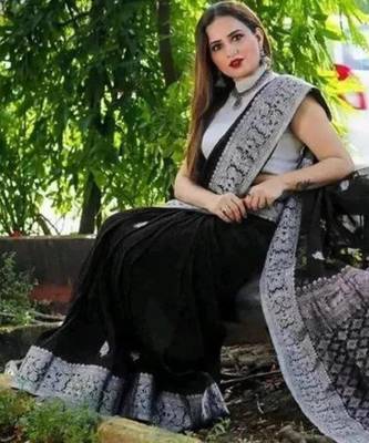 fashionable black banarasi art silk all seasons saree with unstitched blouse 1