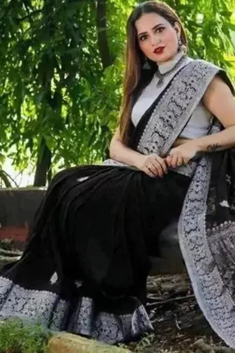fashionable black banarasi art silk all seasons saree with unstitched blouse