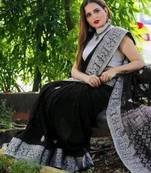 fashionable black banarasi art silk all seasons saree with unstitched blouse