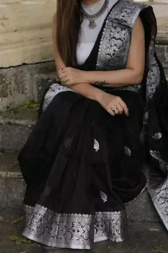 fashionable black banarasi art silk all seasons saree with unstitched blouse