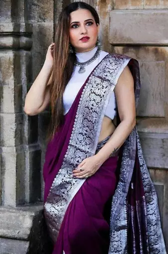  purple self design south silk fancy saree with unstitched blouse
