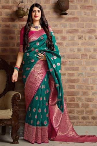soft cream woven pure art silk gift saree with unstitched blouse