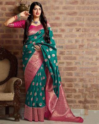 soft cream woven pure art silk gift saree with unstitched blouse 2