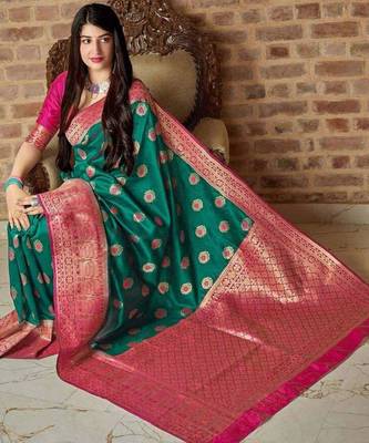 soft cream woven pure art silk gift saree with unstitched blouse 3