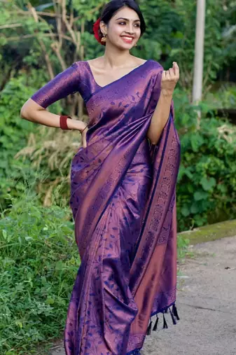 latest blue jacquard art silk fancy saree with unstitched blouse