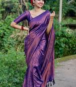 latest blue jacquard art silk fancy saree with unstitched blouse