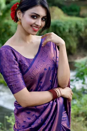  blue jacquard art silk fancy saree with unstitched blouse