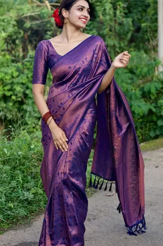  blue jacquard art silk fancy saree with unstitched blouse
