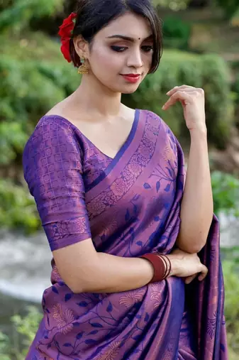  blue jacquard art silk fancy saree with unstitched blouse