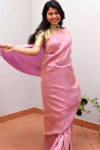 celebrity type pink resham thread cotton silk kerala saree with unstitched blouse