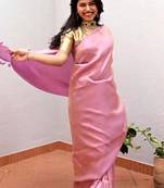 celebrity type pink resham thread cotton silk kerala saree with unstitched blouse