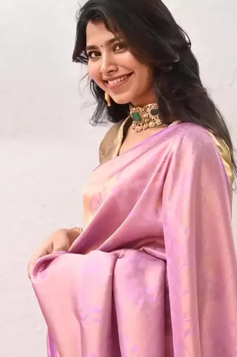 celebrity type pink resham thread cotton silk kerala saree with unstitched blouse