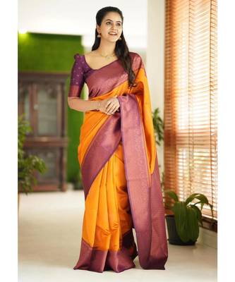 embellished gold self design pure art silk blend multicolor saree with unstitched blouse 1