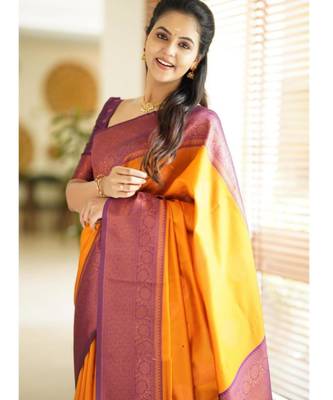 embellished gold self design pure art silk blend multicolor saree with unstitched blouse 2