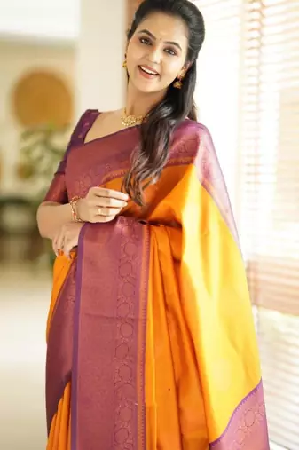 embellished gold self design pure art silk blend multicolor saree with unstitched blouse