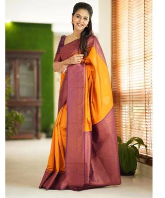 embellished gold self design pure art silk blend multicolor saree with unstitched blouse 3