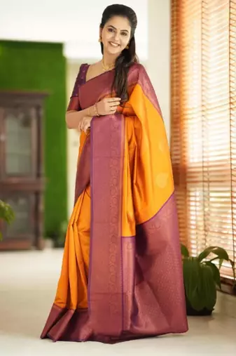 embellished gold self design pure art silk blend multicolor saree with unstitched blouse