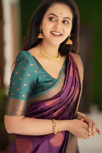 purple woven silk cotton saree with unstitched blouse