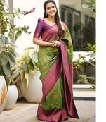 traditional mehendi jacquard south silk fancy saree with unstitched blouse