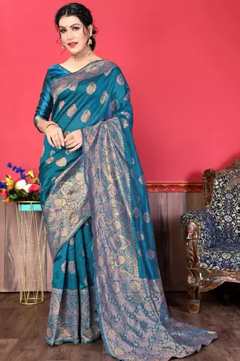 new collection blue  self design cotton silk kerala saree with unstitched blouse