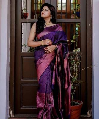  purple jacquard silk all seasons saree with unstitched blouse 1