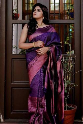 bollywood purple jacquard silk all seasons saree with unstitched blouse