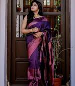 bollywood purple jacquard silk all seasons saree with unstitched blouse