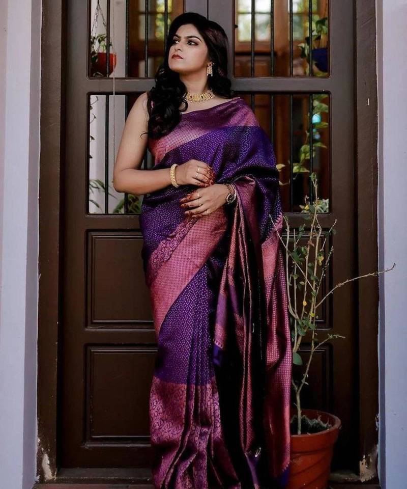 bollywood purple jacquard silk all seasons saree with unstitched blouse