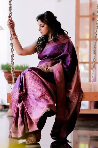  purple jacquard silk all seasons saree with unstitched blouse