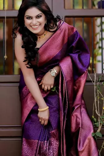  purple jacquard silk all seasons saree with unstitched blouse
