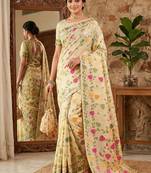 Cream elegant linen cotton saree – lightweight & comfortable ethnic wear